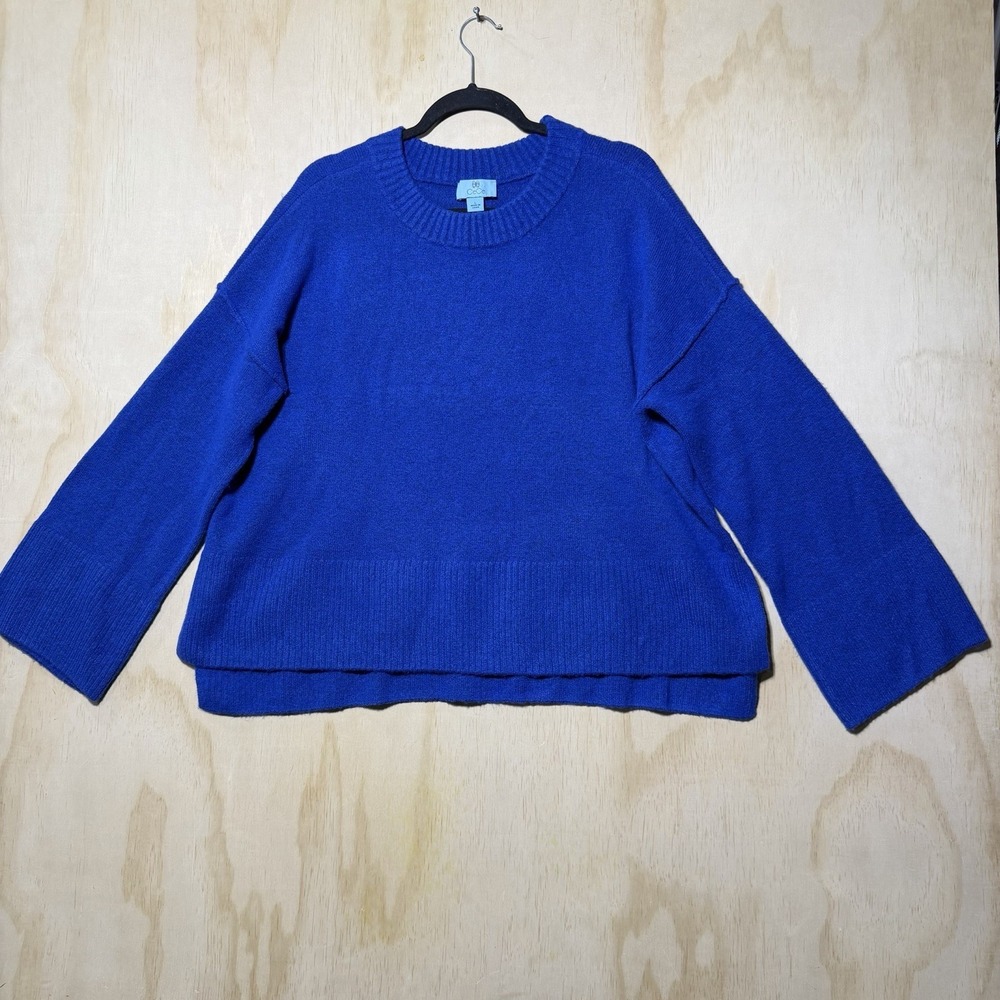 CeCe Blue Sweater Womens Large Knit Pullover Crewneck Soft Cozy Top